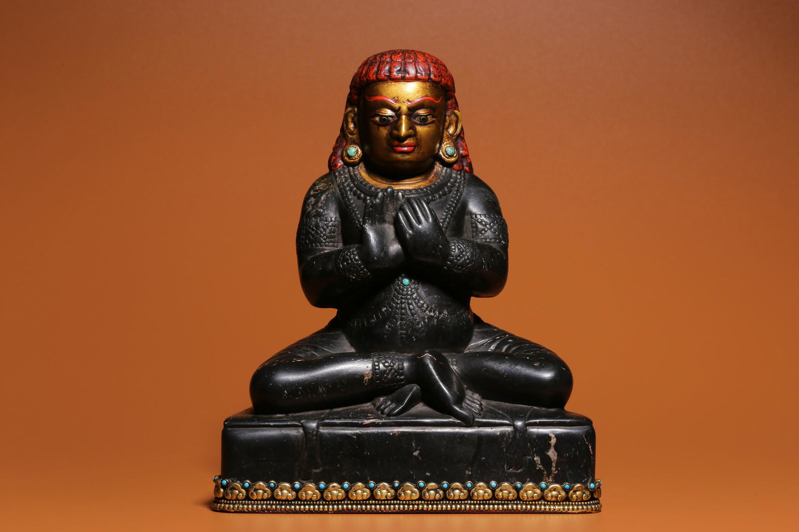 Qing Dynasty, black stone with color big achievement sitting statue (1 of 7)
