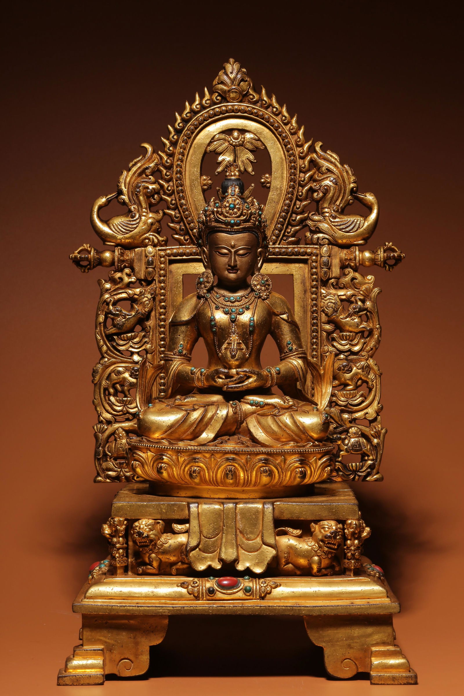 Qing Dynasty, bronze gilt longevity Buddha sitting statue (1 of 9)