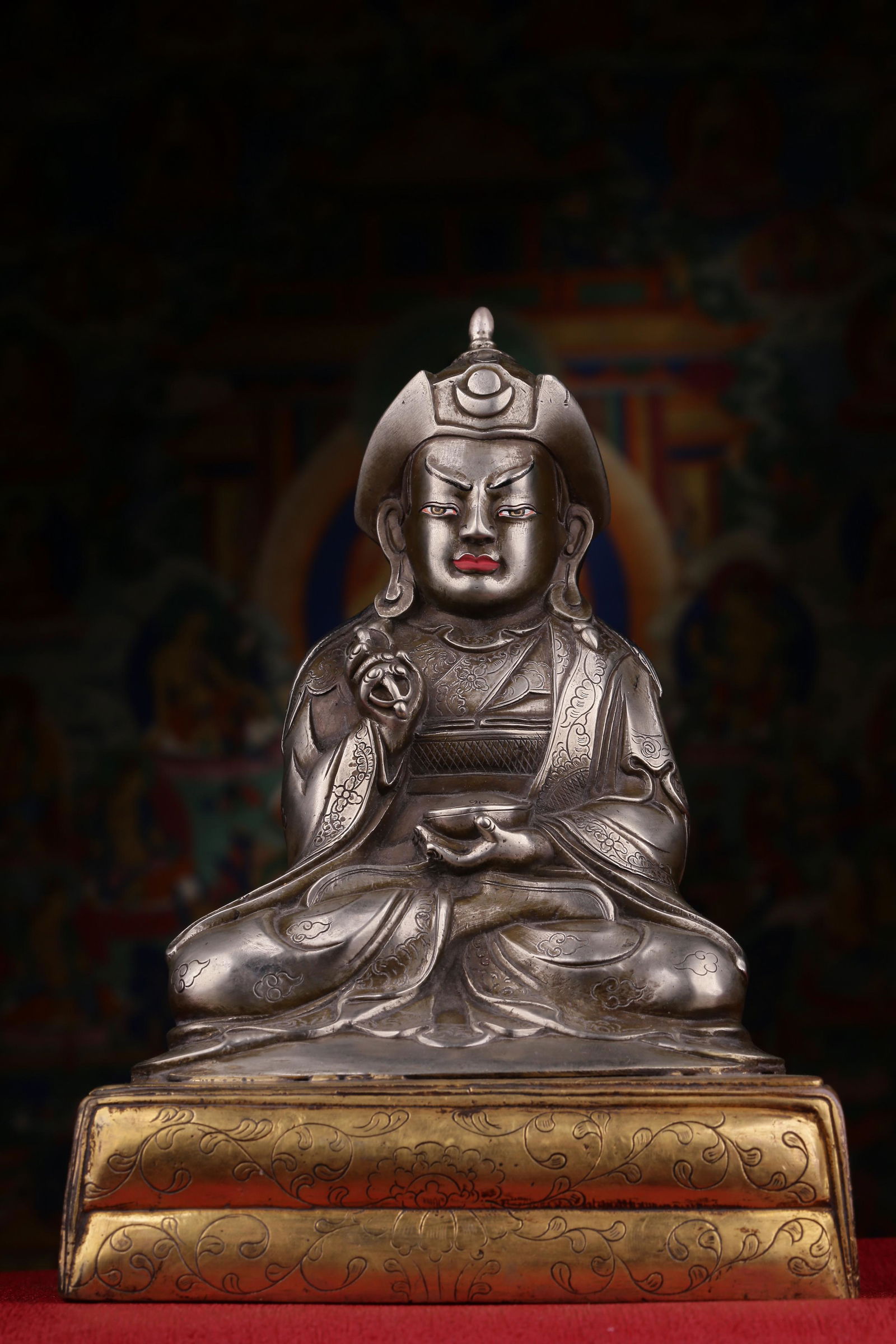 Qing Dynasty, silver gilt lotus unripe seated statue (1 of 9)