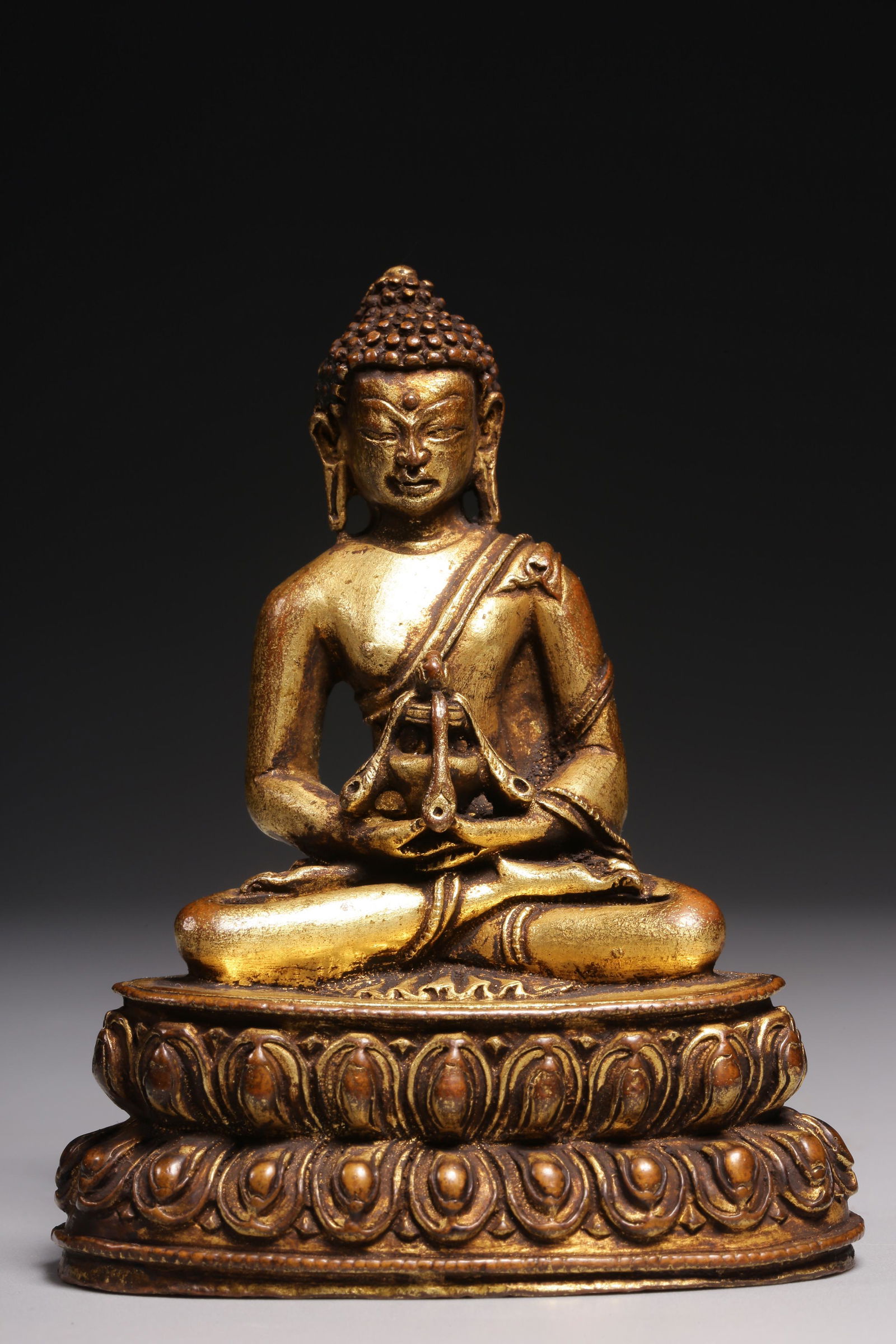 Qing Dynasty, bronze gilt longevity Buddha sitting statue (1 of 9)