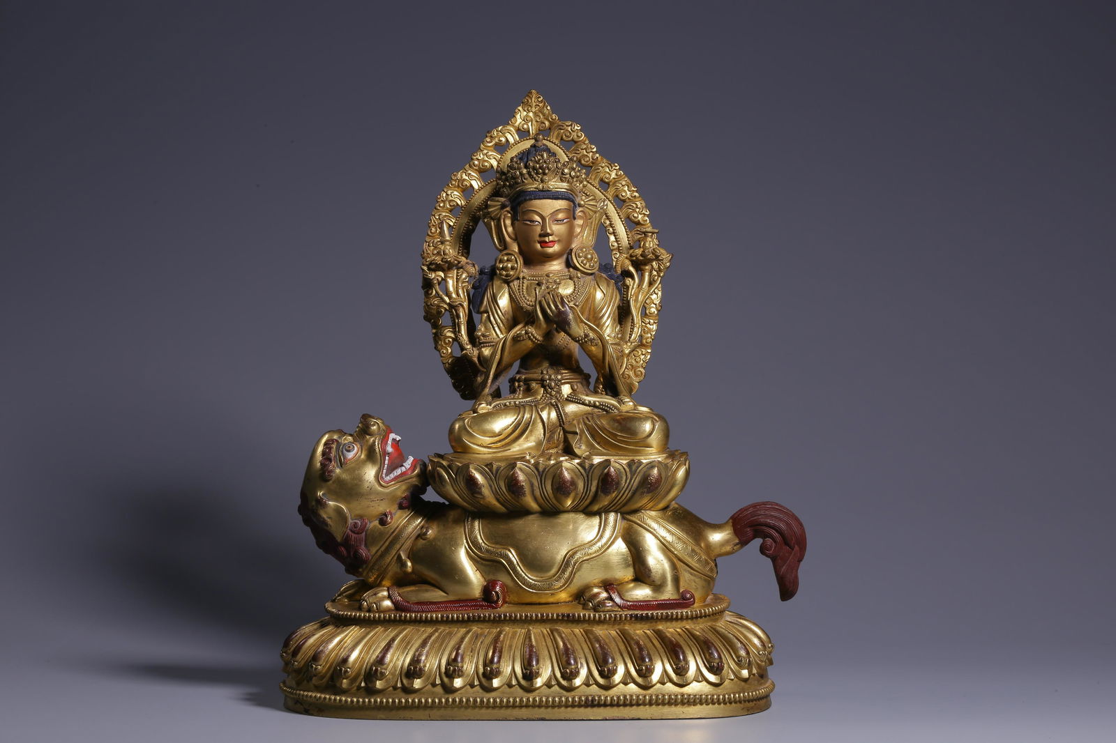 Sitting bronze gilt statue of Manjusri Bodhisattva in Qing Dynasty (1 of 9)