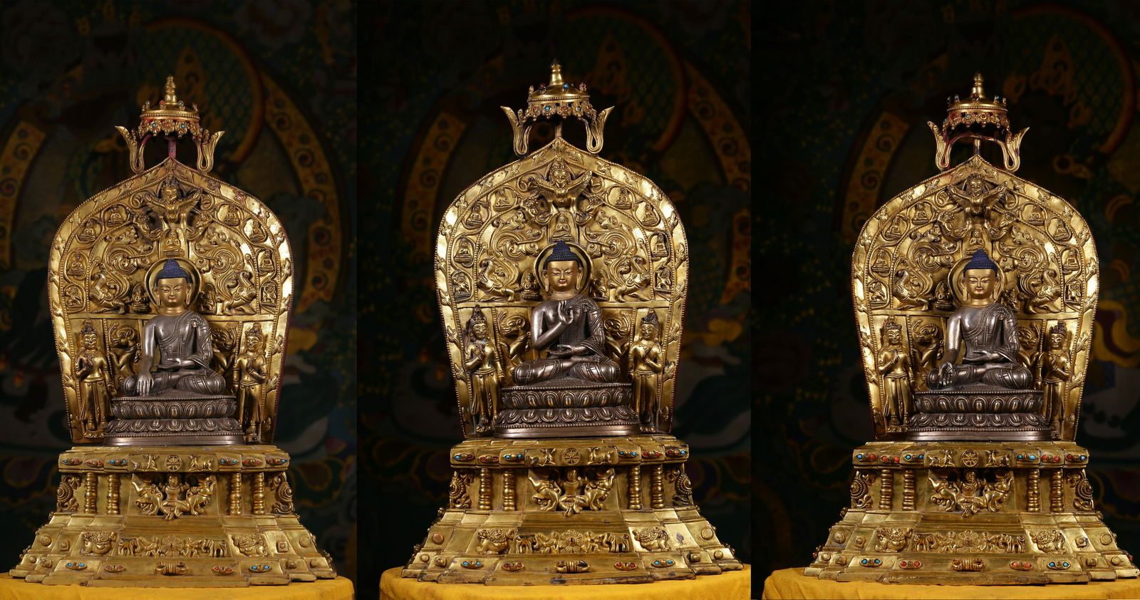 Qing Dynasty, silver gilt gold III Buddha statue a group (1 of 20)
