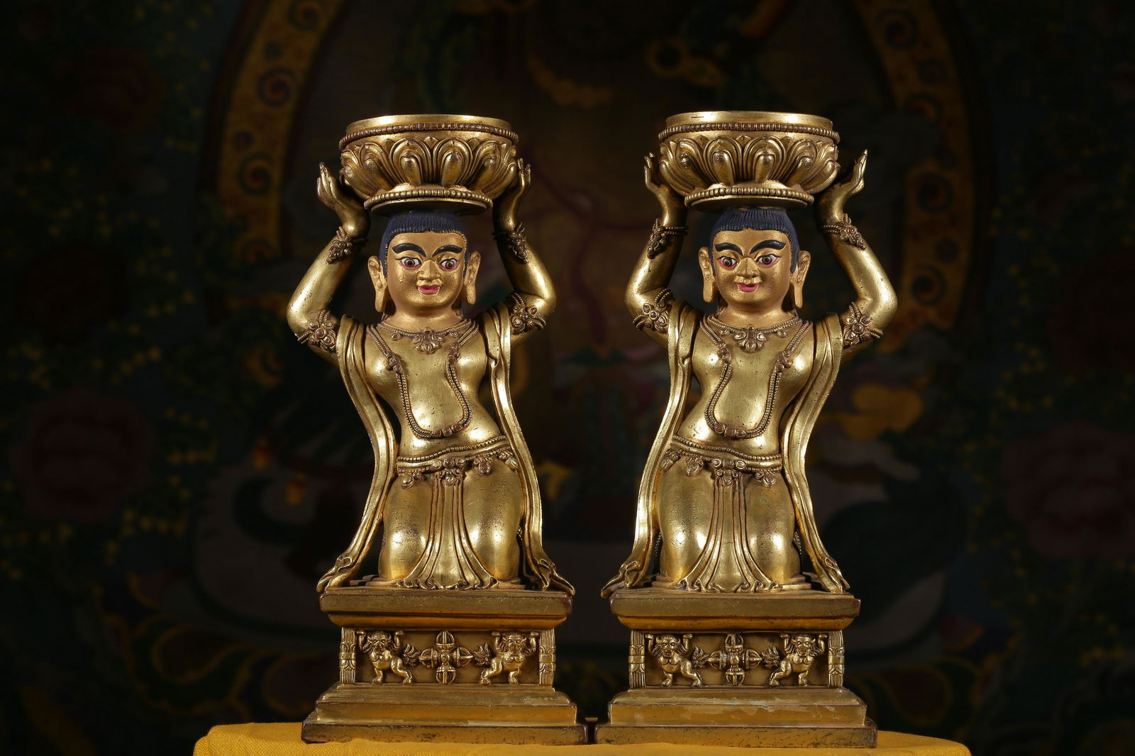 Qing Dynasty, a pair of gilt copper candlesticks (1 of 10)