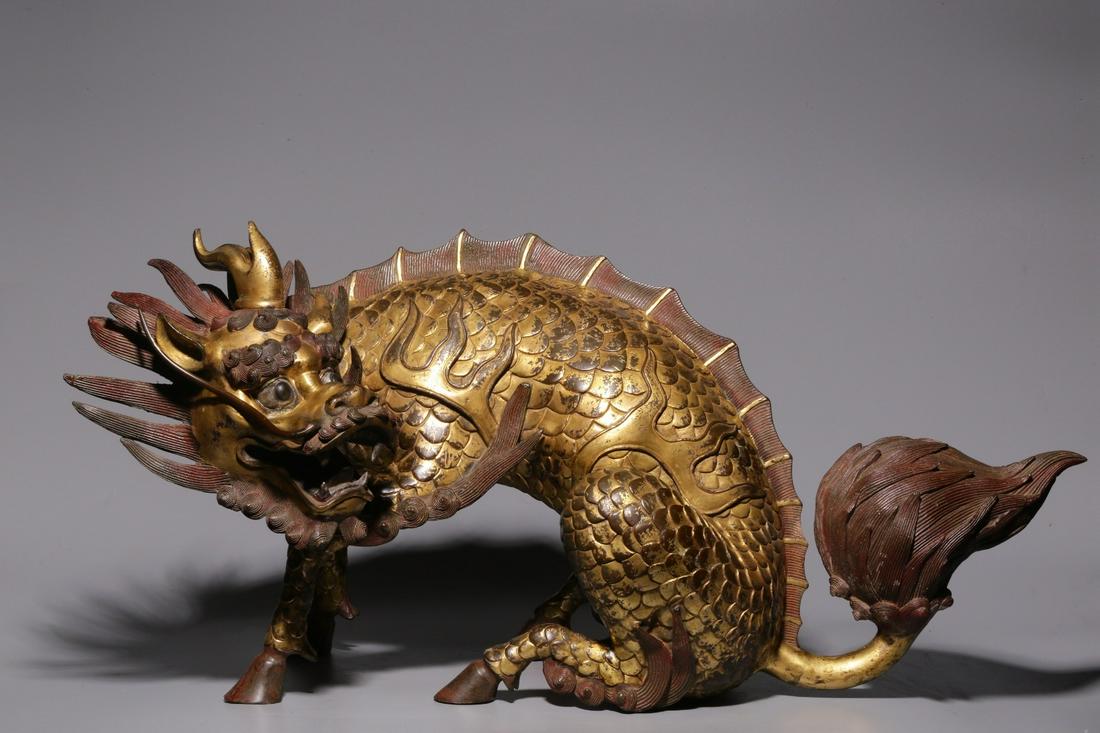 Qing Dynasty, bronze gilt kylin figure (1 of 9)