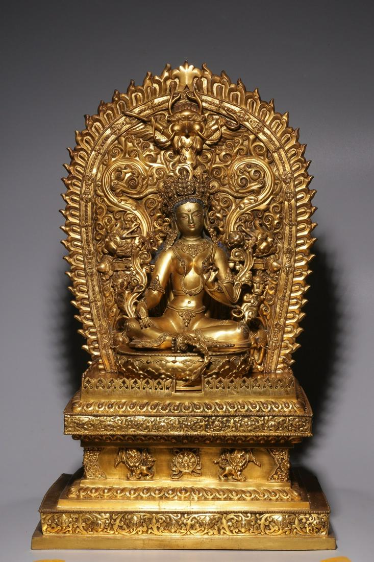 Gilt bronze seated Tara from the Qing Dynasty (1 of 9)