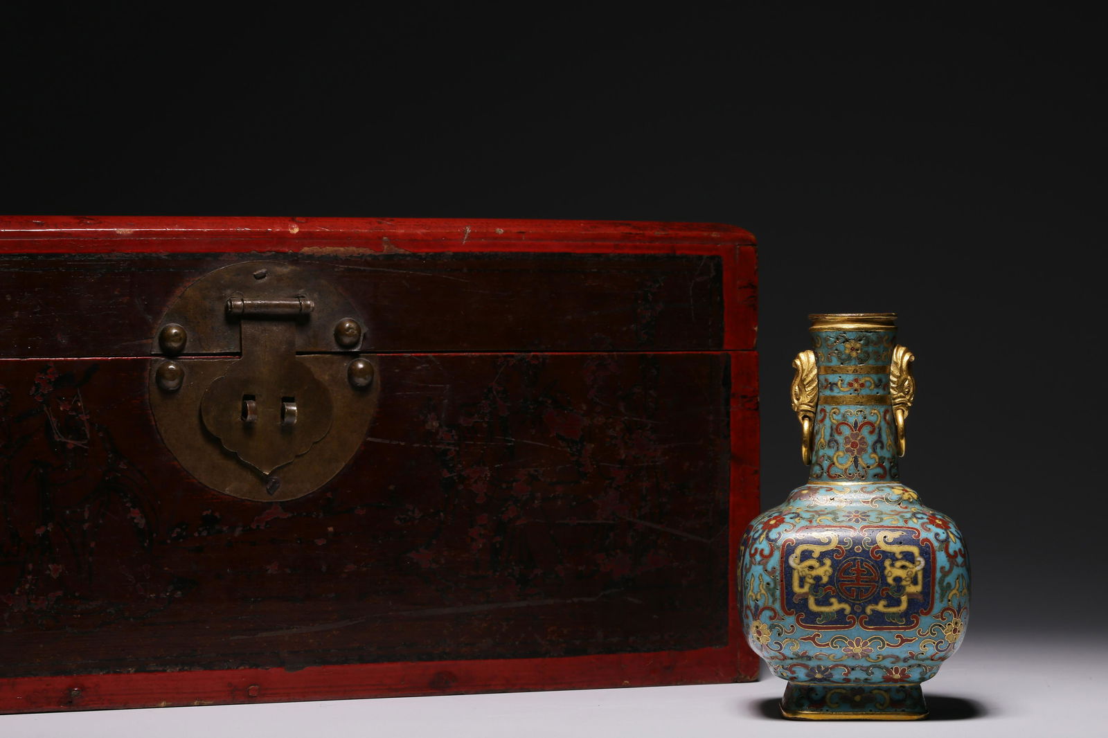 Silk pinch enamel double dragon group life grain gilt shop head ear appreciation bottle (1 of 9)