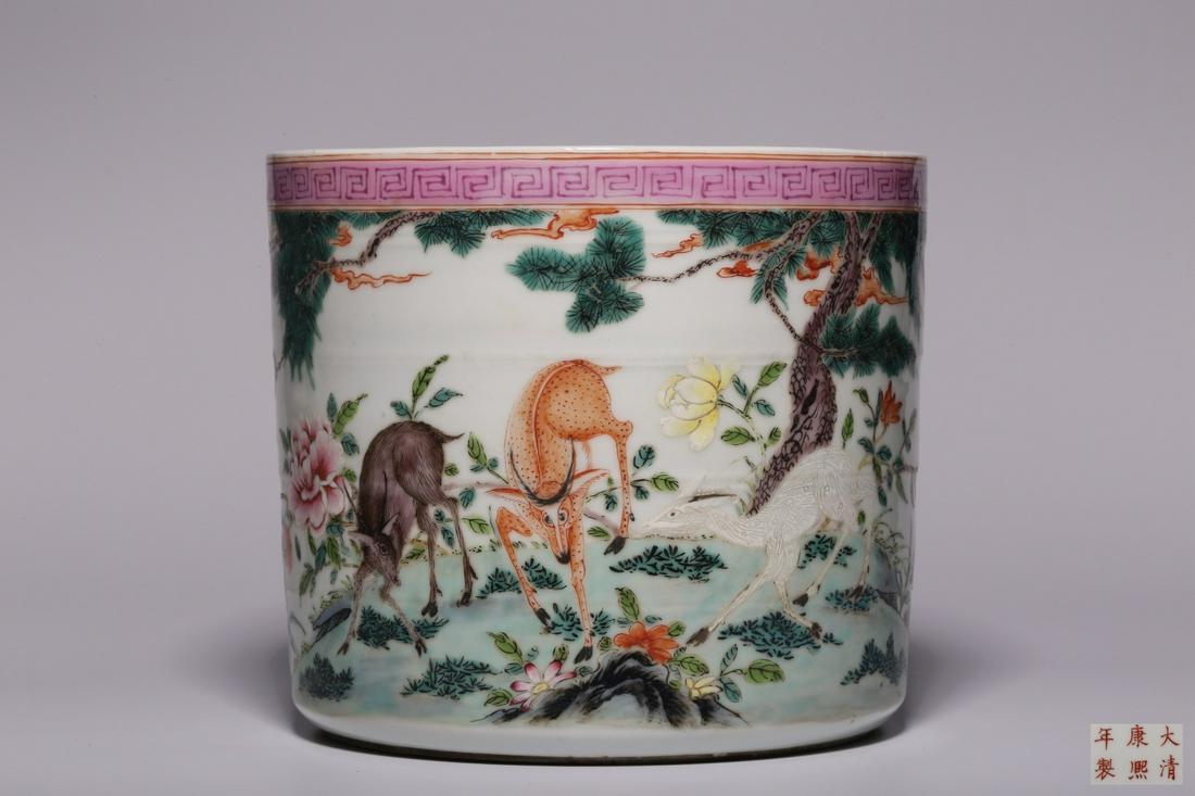 In the Qing Dynasty, "Kangxi Year of the Qing Dynasty" pastel three Yang Kaitai pen holder (1 of 9)