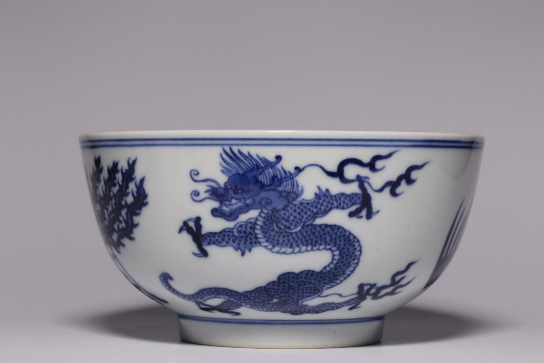 "Qing Qianlong year" blue and white dragon and phoenix pattern sea bowl (1 of 7)
