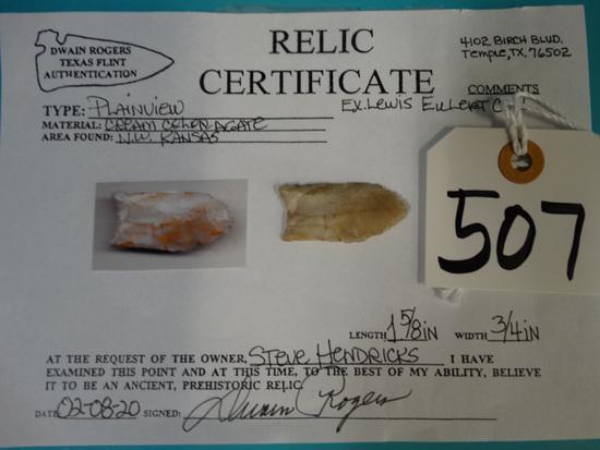 Authentic Plainview Indian Artifact Arrowhead with COA (1 of 3)