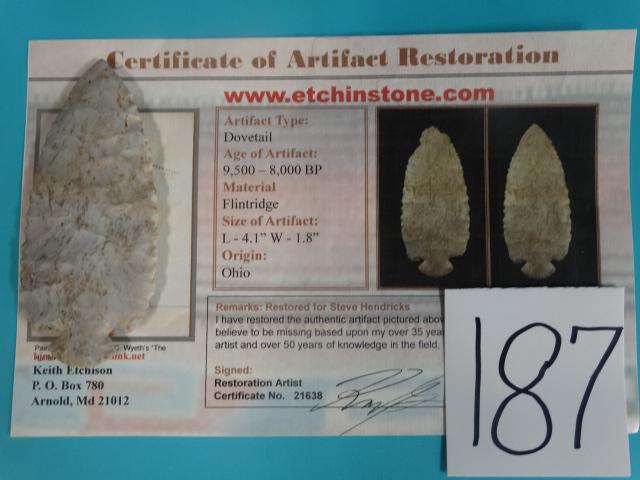 Beautiful Authentic 4"+ Archaic Dovetail Indian Artifact Arrowhead with COA (1 of 3)