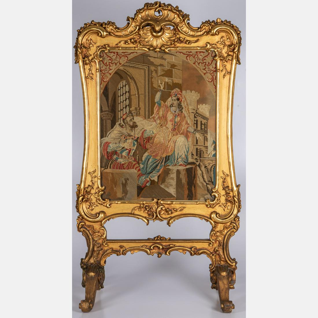 An Embroidered Fire Screen: A French Louis XV Style Gilt Framed Needle Work Embroidered Fire Screen, (1 of 13)