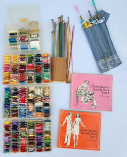 Collection of Sewing, Knitting, and Crochet Items: A collection of sewing, knitting, and and crochet items, 20th CenturyAnn Pearson The Stretch & Sew Sewing Book Part 1 & 2 of patterns - circa 1977Comprised of knitting needles, sewing books, and