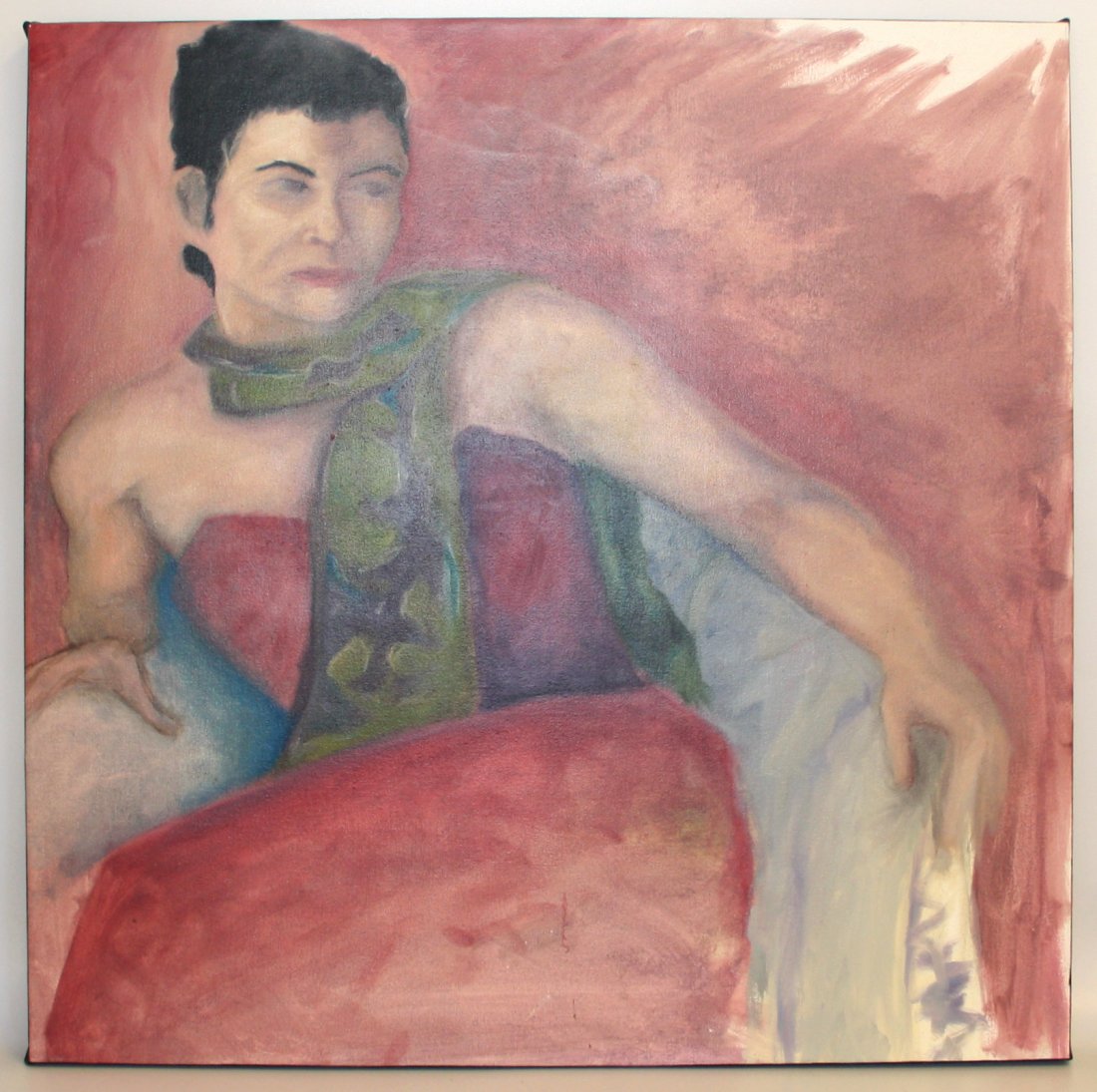 Seated Model with Scarf: Kurt Doll Local Artist Seated Model with Scarf Oil on Canvas Signed and dated (1997) verso Dimensions: 35.5 W x 34.75 W in All proceeds from our auctions support the mission of the Dorian Gray Youth F