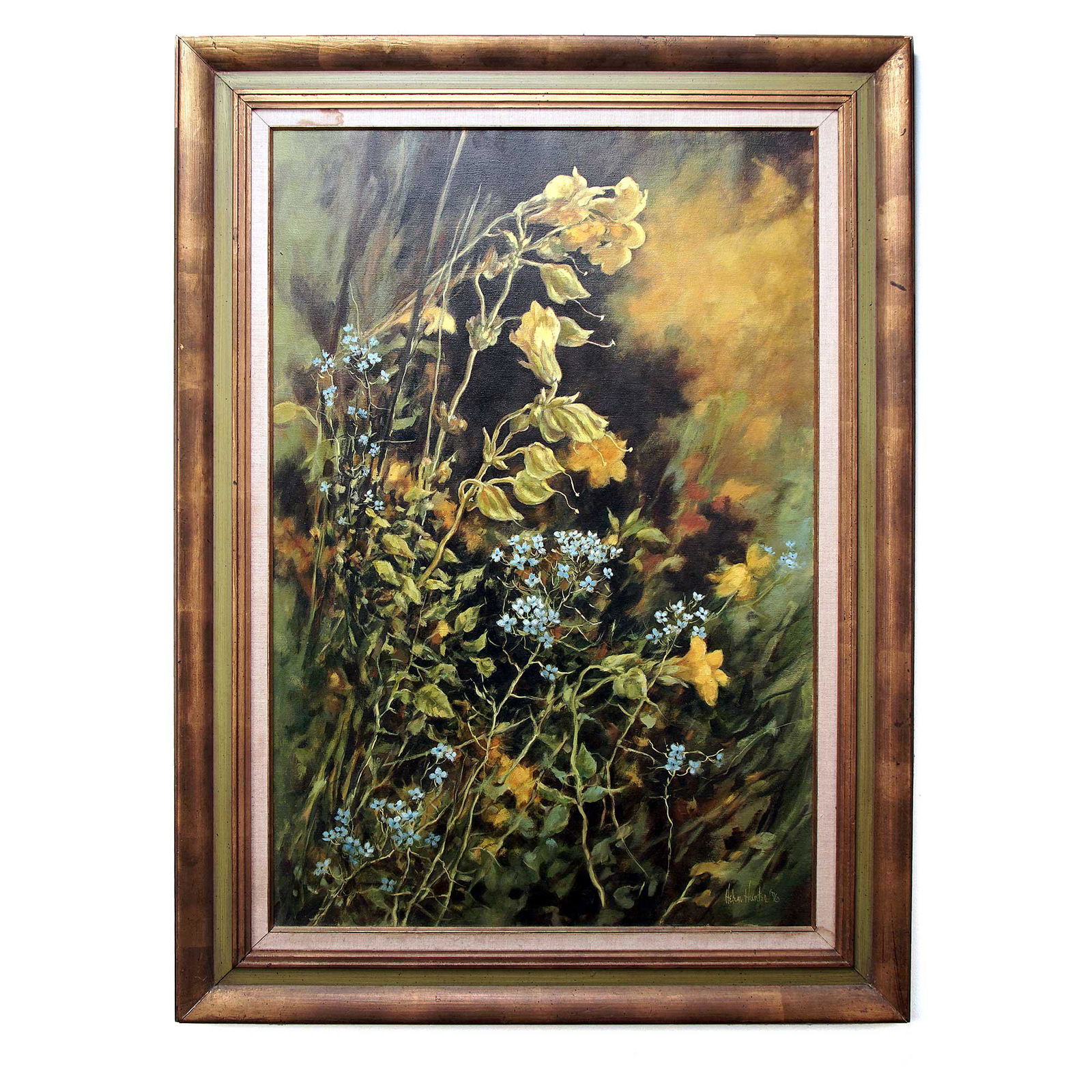 Helen Hunter Yellow Blue Wildflowers Oil Painting 1976 (1 of 7)