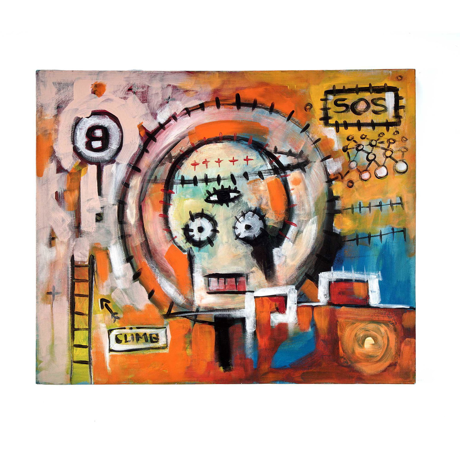 Abstract Painting In The Style Of Jean-Michel Basquiat: A colorful abstract painting. Dimensions Height: 20 in. Length: 24-24.5 Width: 1.5 in.