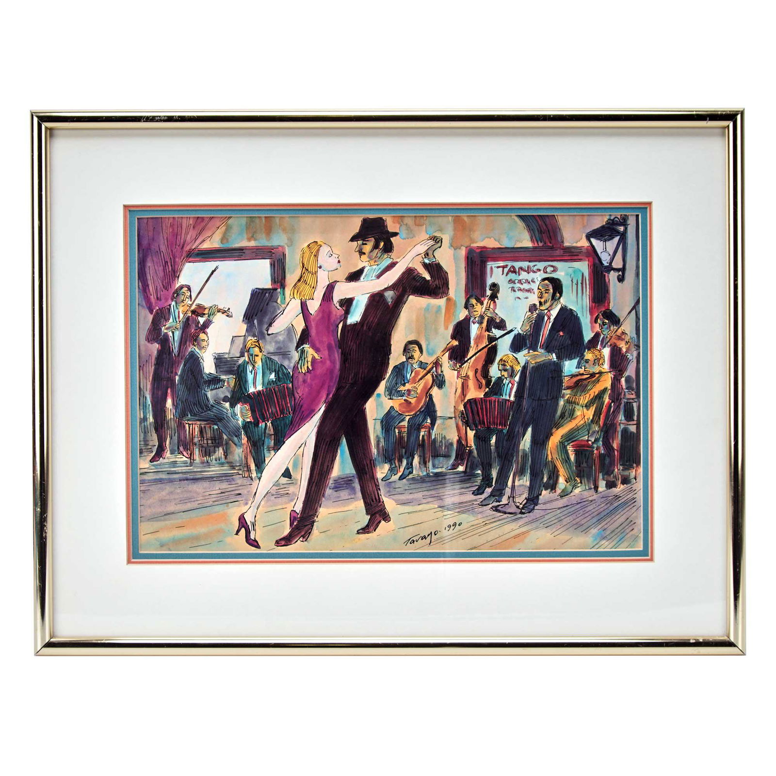Tango Dance Watercolor Painting 1990 By Carlos Tavano (1 of 2)
