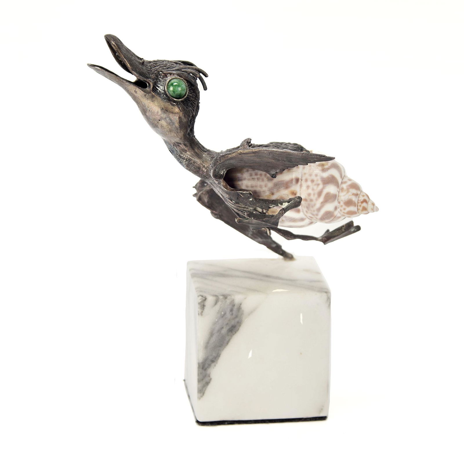 Aurelio Teno Whimsical Green Eyed Silver Bird Shell Art (1 of 5)