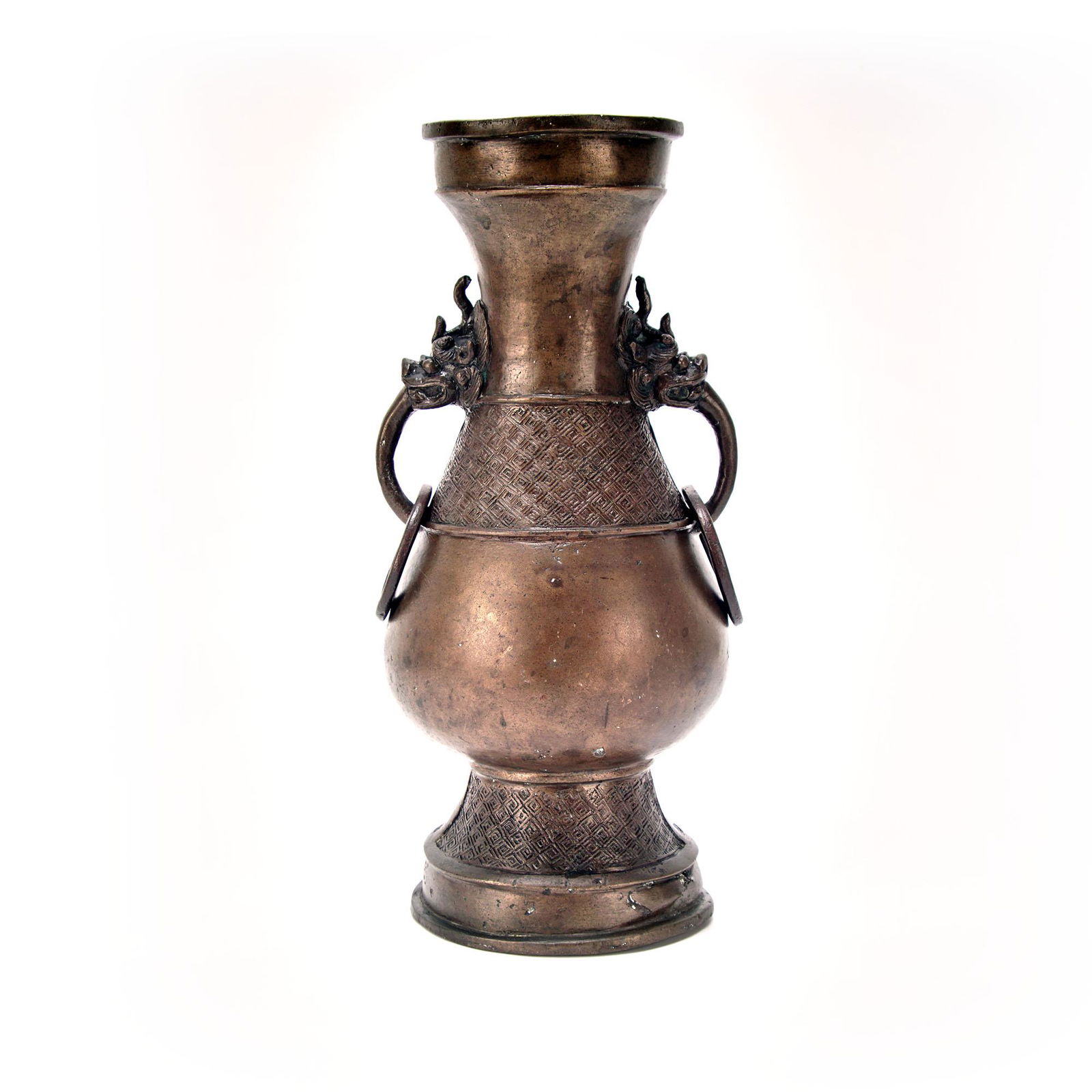 Chinese Yuan Dynasty Bronze Vase With Dragon Handles (1132) on Jan 15