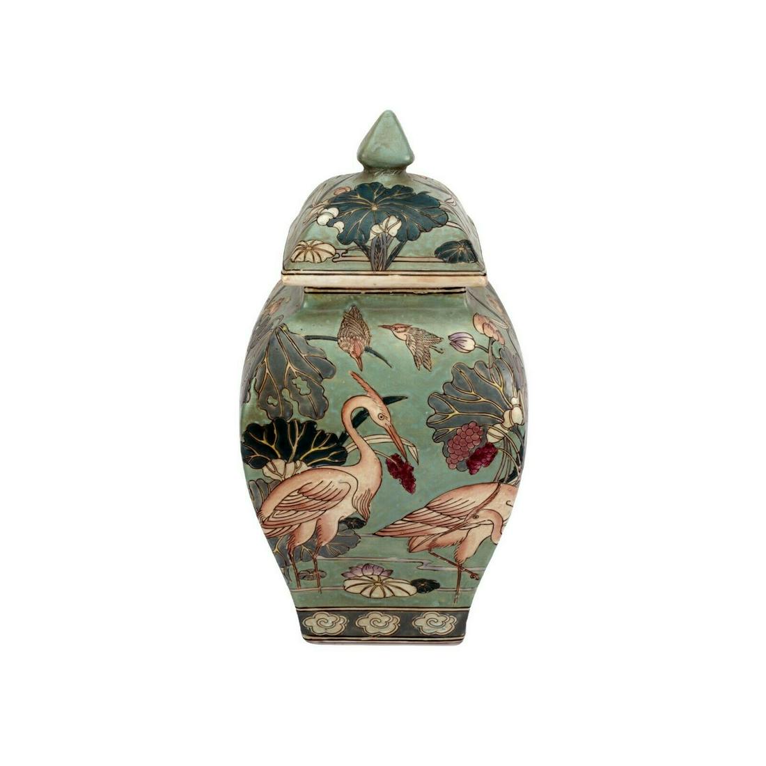Great Qing Qianlong Green Oriental Ceramic Urn (1 of 8)