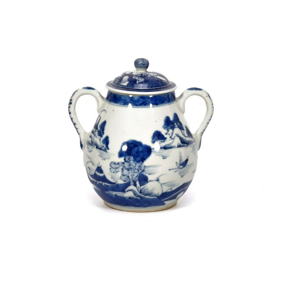 Antique 19th C. Blue & White Chinese Two Handle Jar (1 of 9)