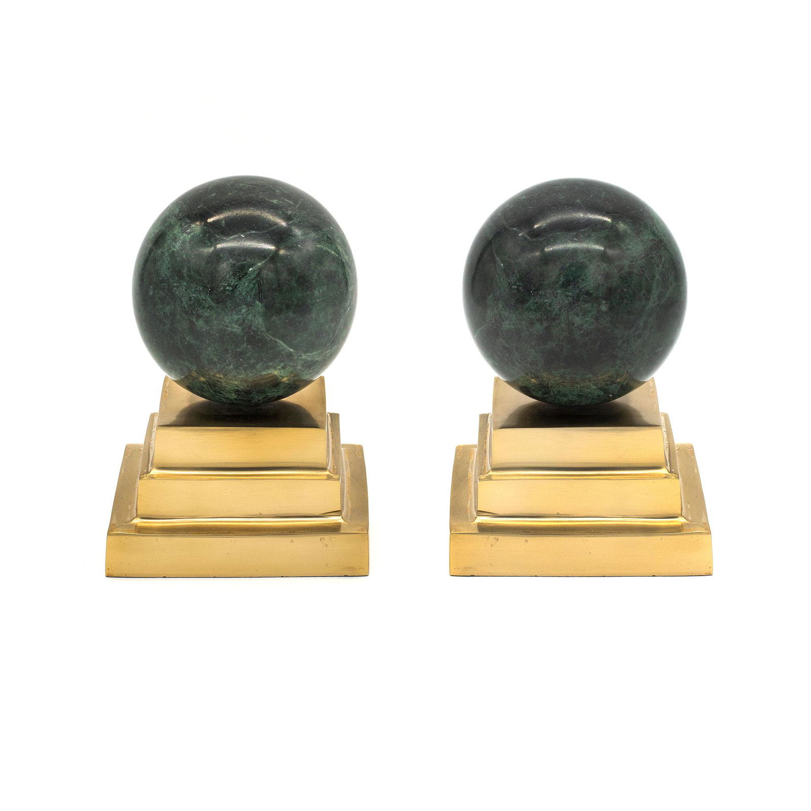 Art Deco Spherical Green Marble & Brass Bookends (1 of 2)