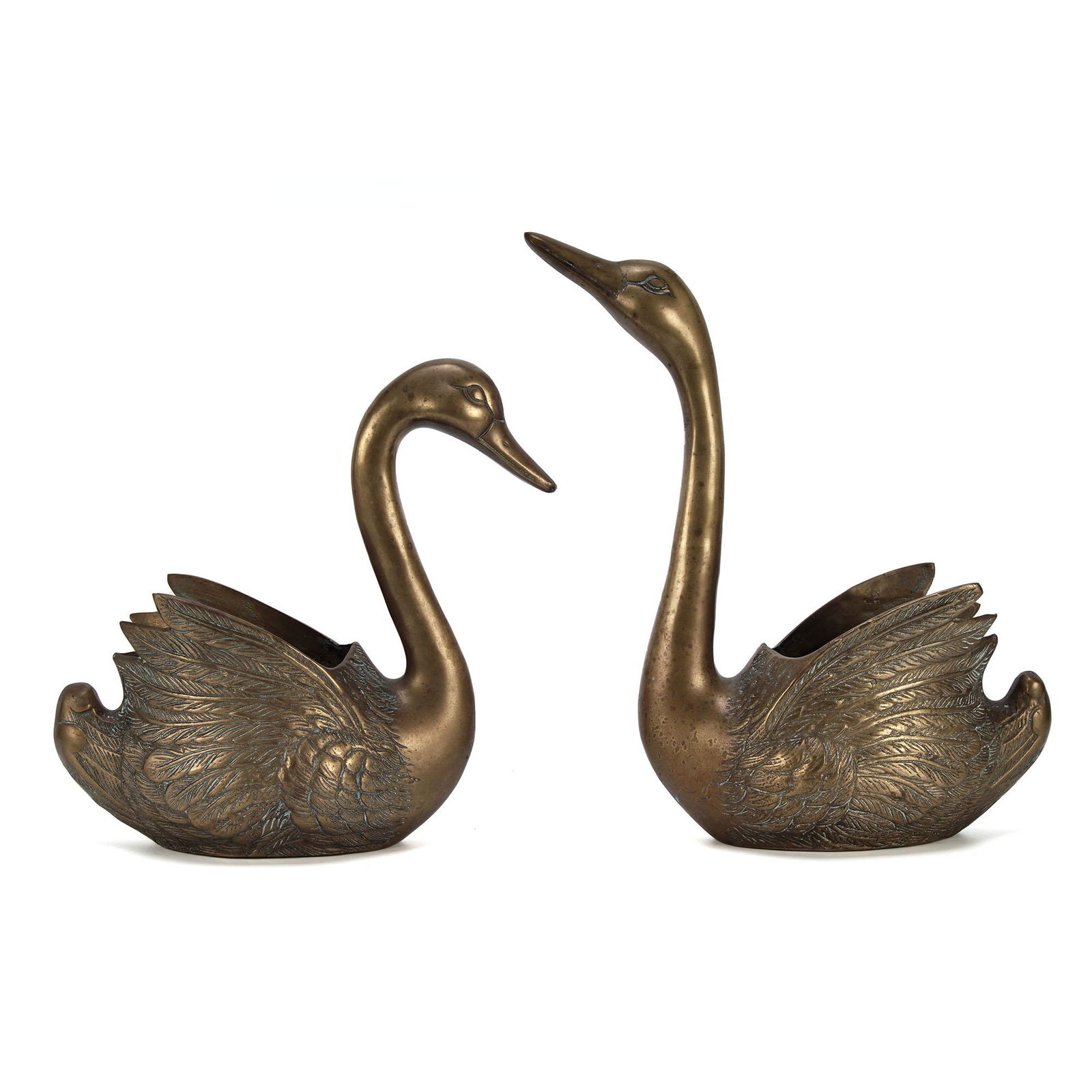 Pair Of Large Vintage Brass Swan Planters (1 of 9)