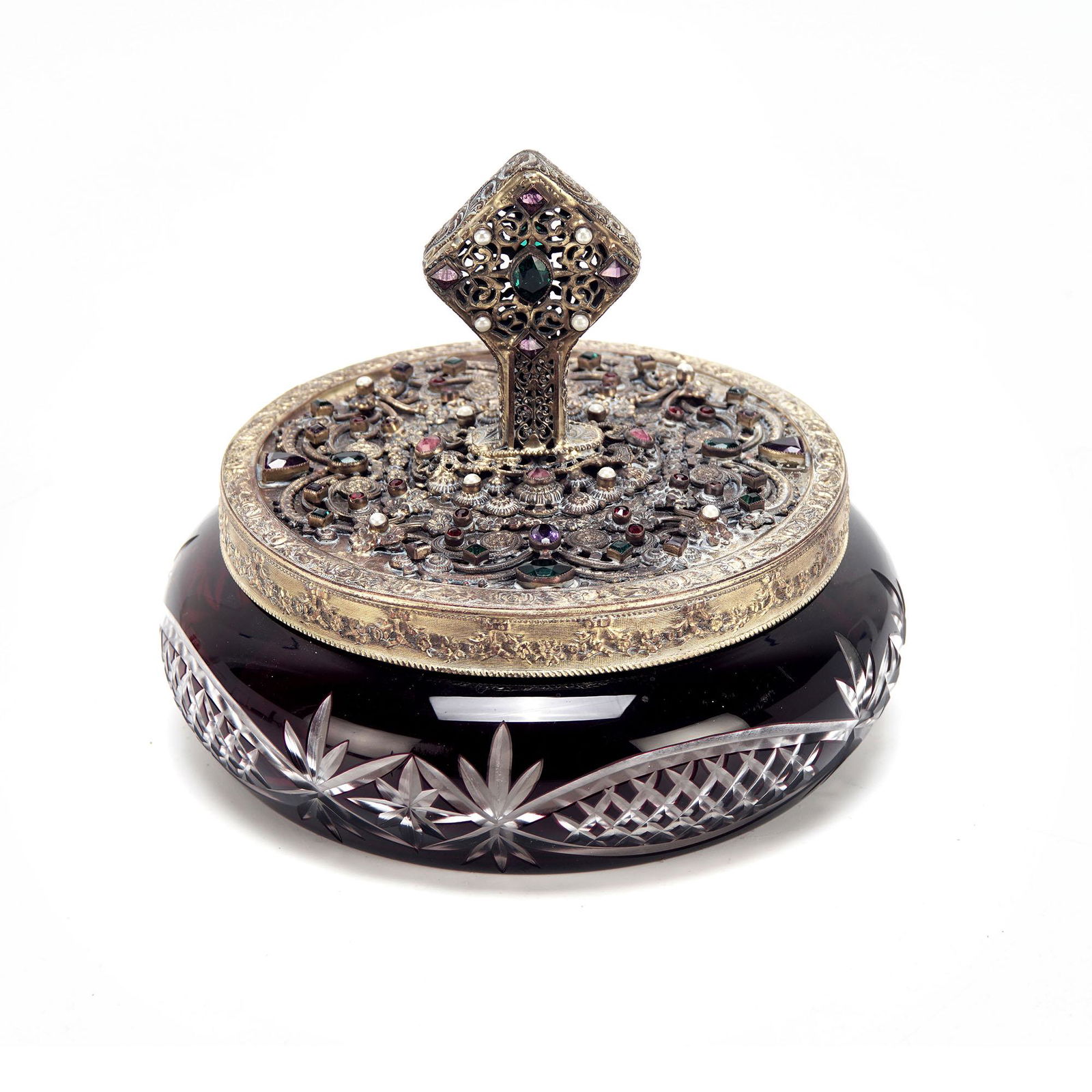 Vintage Empire Art E & J.B Glass Jeweled Powder Box (1 of 10)