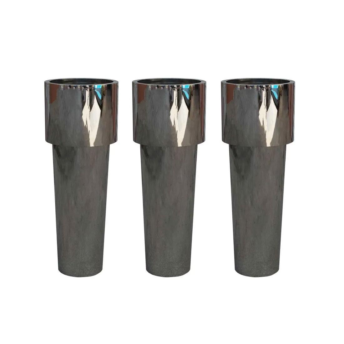 Large Modern Chrome Mirrored Metal Planters Set Of 3 (1 of 1)