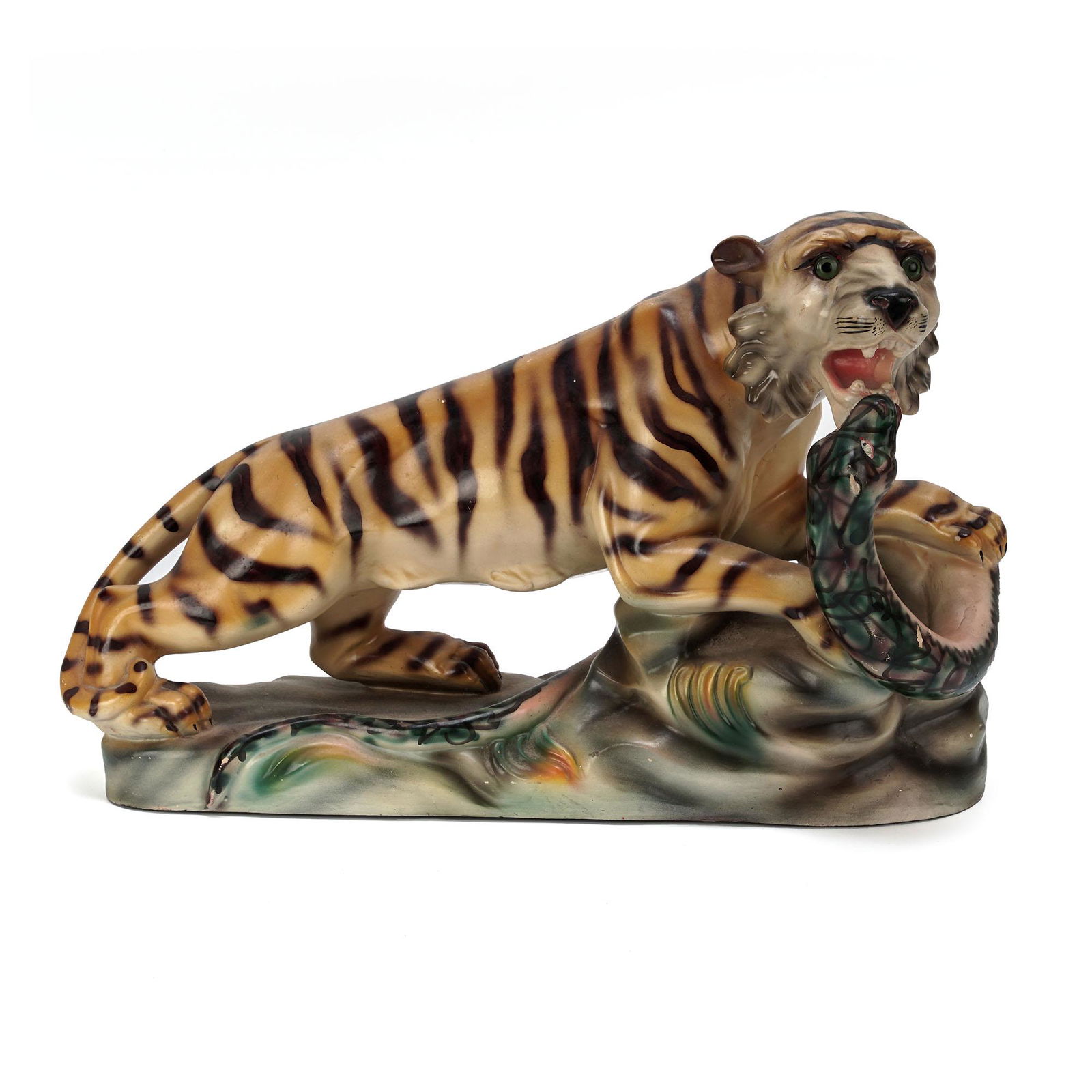 Fighting Tiger & Snake Ceramic Sculpture Portugal (1 of 9)
