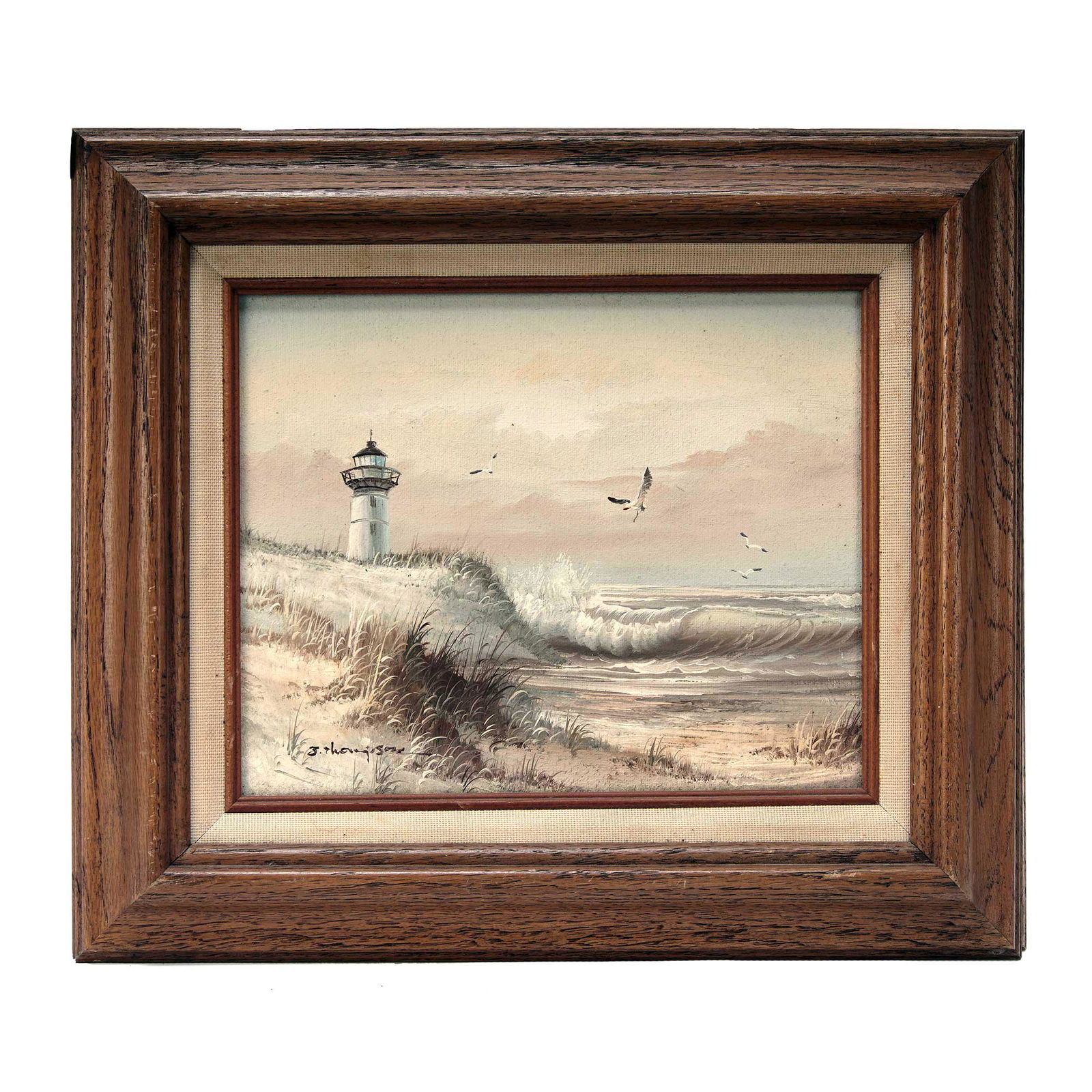 Seascape Beach Scene Lighthouse Signed By B.Thompson (1 of 2)