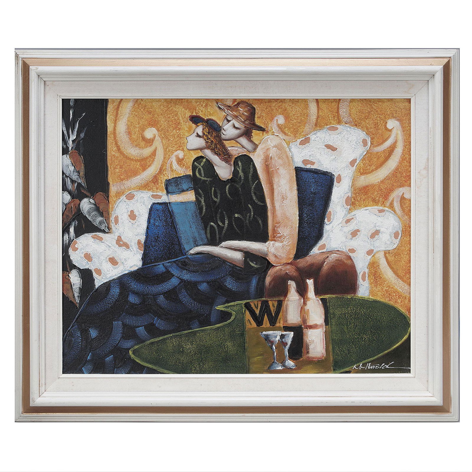 M. Harold Signed Oil Painting Of Romantic Couple (1 of 3)