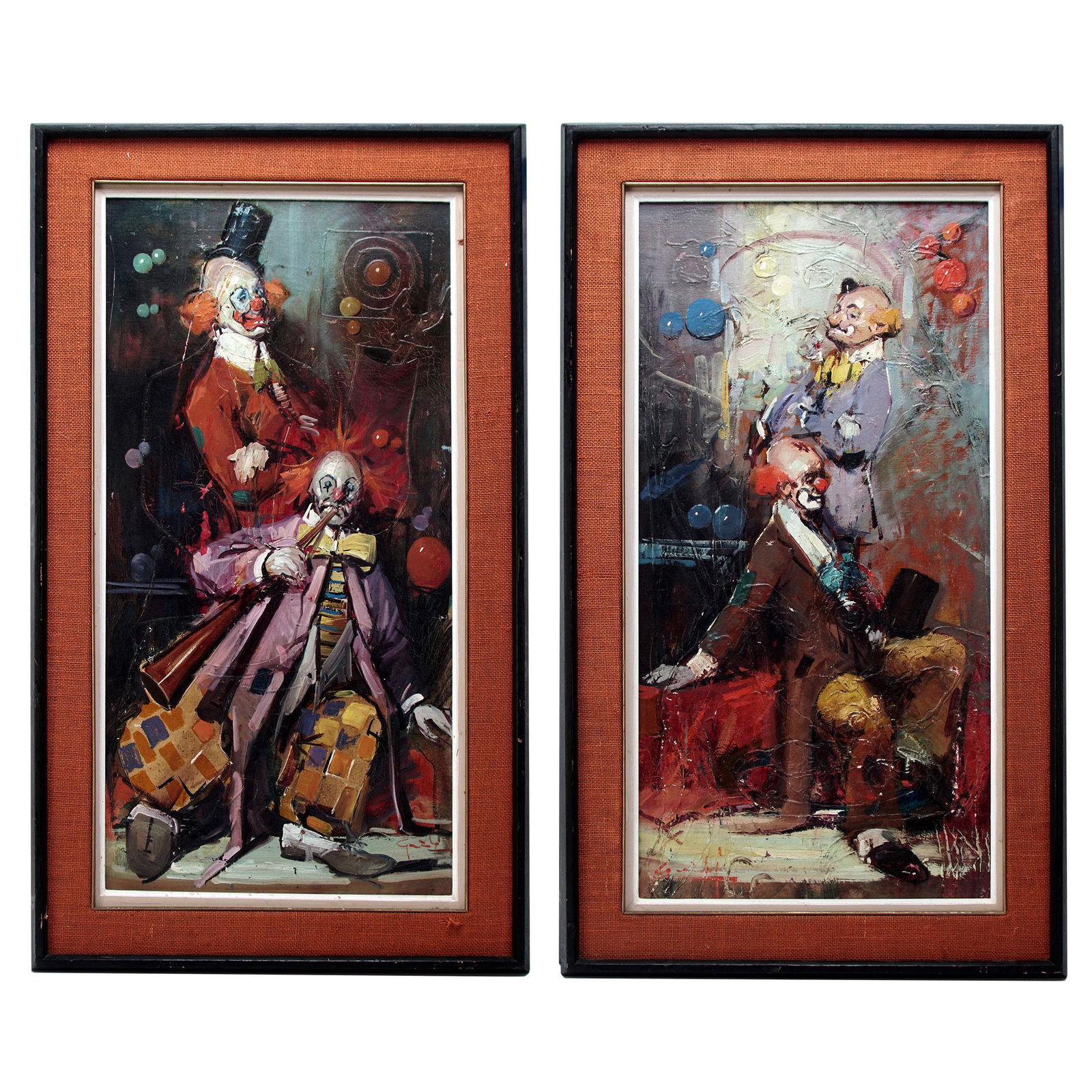 Pair Of Clown Paintings Signed By Guidi (1 of 5)