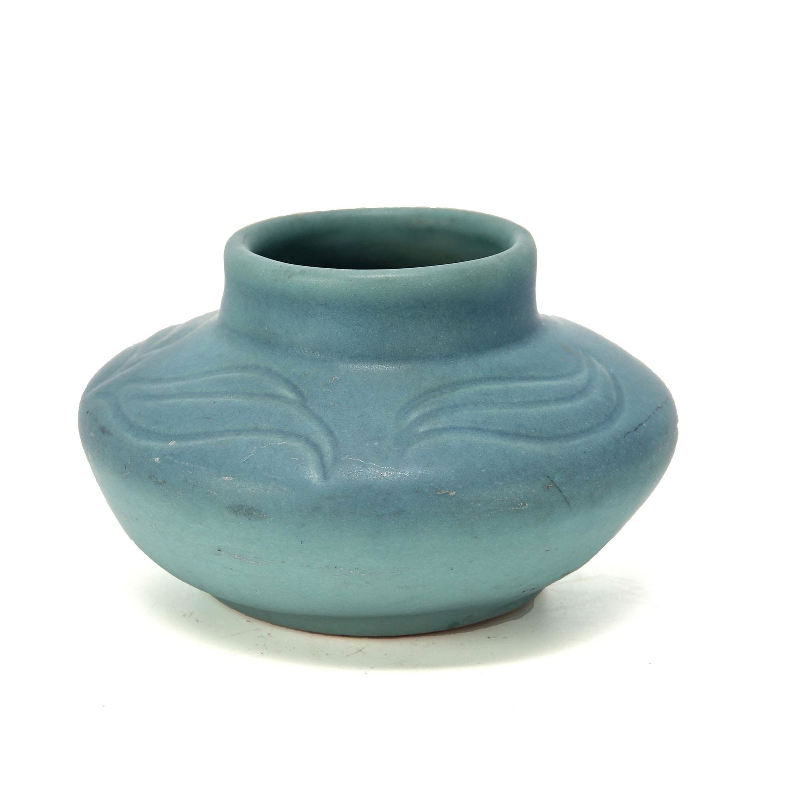 Van Briggle Turquoise Small Vase, Leaf Design (1 of 4)