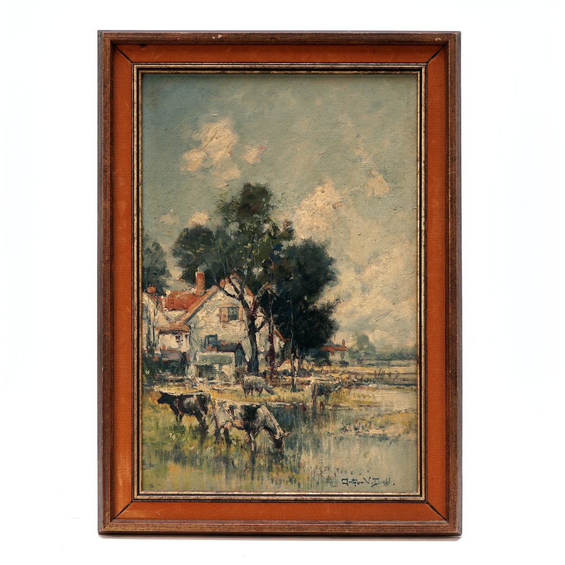 Arthur Vidal Diehl (American, 1870-1929) Countryside Landscape With Cows Oil Painting (1 of 9)