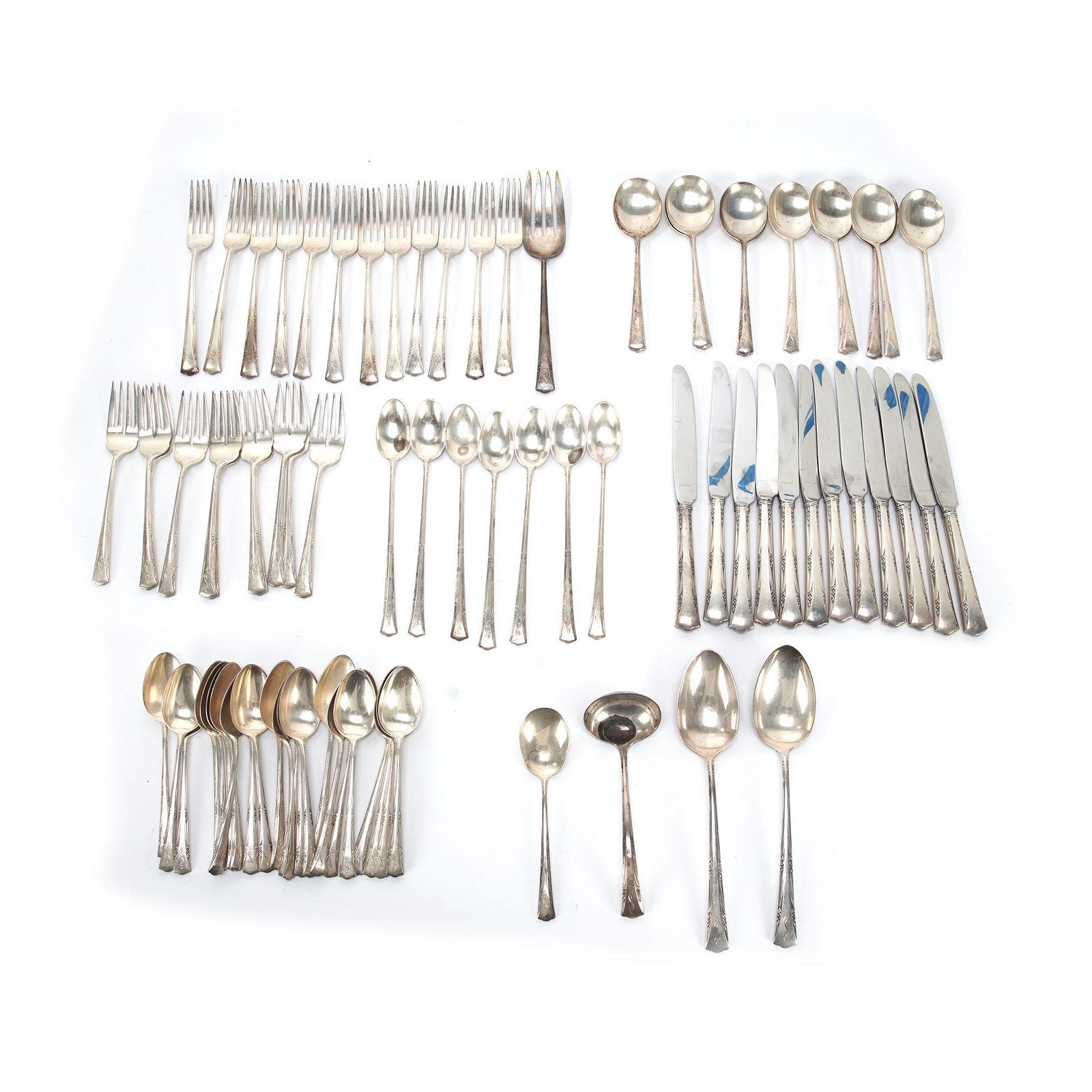 Large Lot of Gorham Sterling Silver Flatware (71 pieces): Large Lot of Gorham Sterling Silver Flatware Monogram "S" on Handle 71 Pieces Lot of Gorham Sterling Silver Flatware24 Teaspoons12 Soup Spoons1 Ladle2 Large Serving Spoons1 Small ScallopServing Spoon7