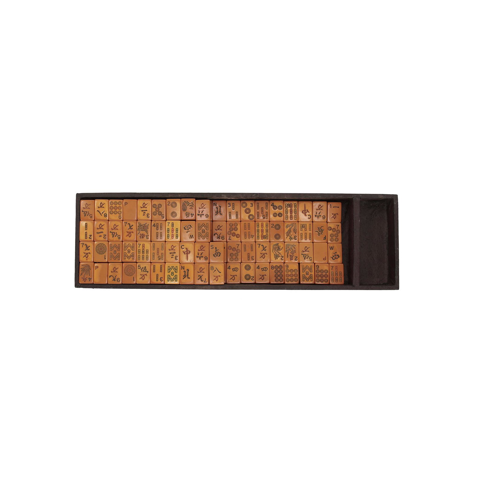 Rare Thick Translucent Amber Butterscotch and Green Bakelite Mahjong Tile Set: Rare Thick Translucent Amber Butterscotch and Green Bakelite Mahjong Tile Set Incomplete set. 110 Tiles.