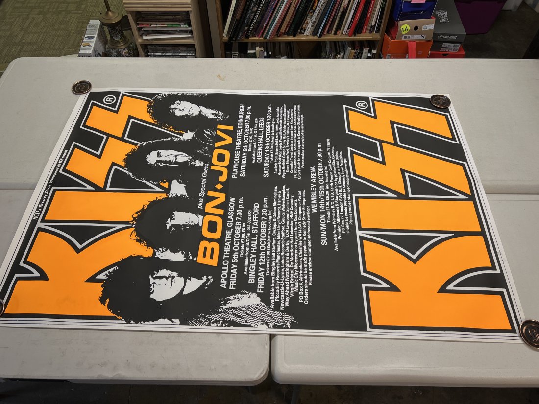 Kiss1985 Animalize with Bon Jovi Tour Poster: Kiss1985 Animalize with Bon Jovi Tour Poster , 59.5” x 40” , very few markings on poster. Minimal to no damage.