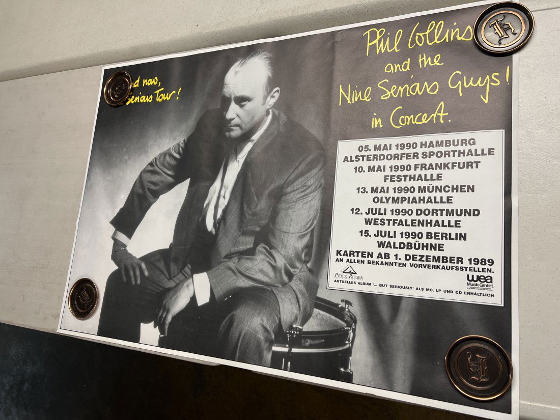 1989 Phil Collins Germany Tour Concert poster: Good condition. Measures 33” x 23”. Slight edge wear as noted in photo. 1989-90 German Tour