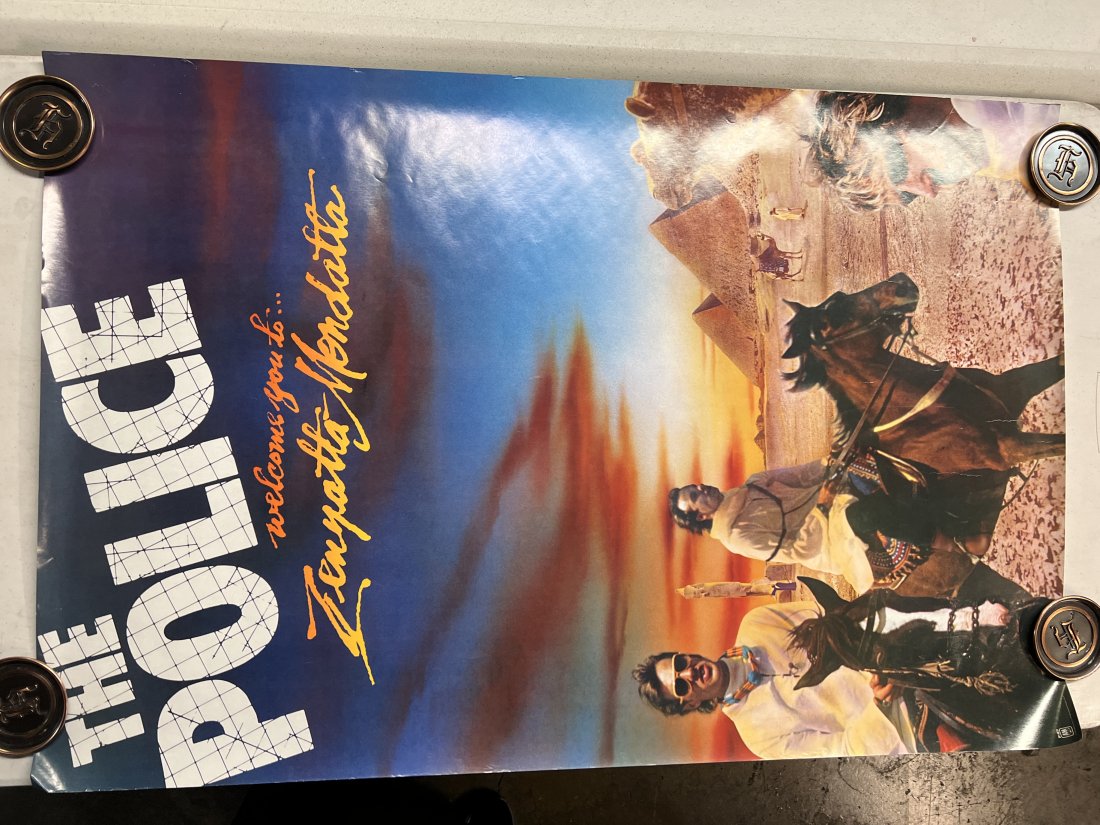 The Police Welcome You To Zenyatta Mondatta 1980 Album Promo Poster: Poster may show minimal damages such as cornerwear, edgewear as shown in photos. Posters may also show crease marks due to prior forms of storage. Measurements: 36” x 24”