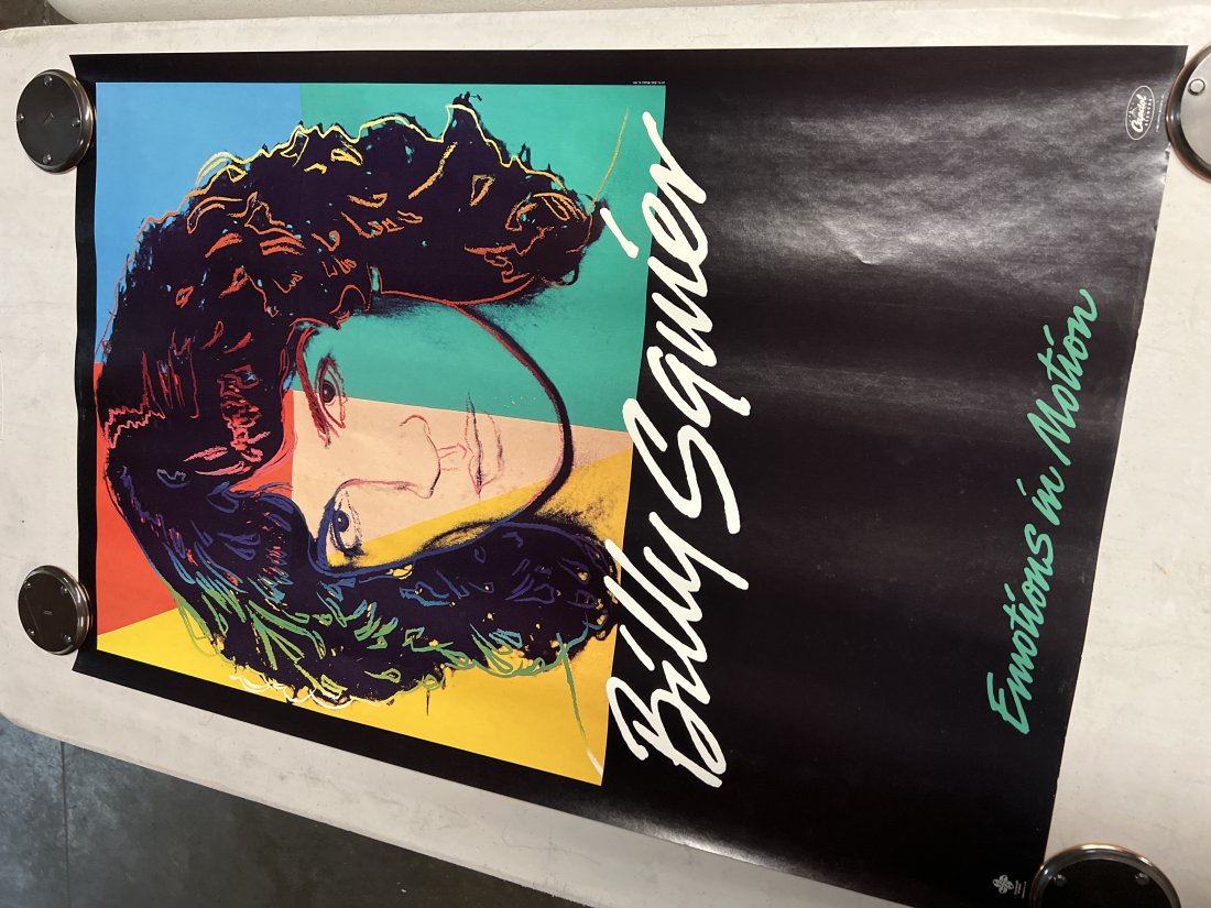 Billy Squier Emotions In Motion 1982 Album Promo Poster: Poster may show minimal damages such as cornerwear, edgewear as shown in photos. Posters may also show crease marks due to prior forms of storage. Measurements: 30” x 20”