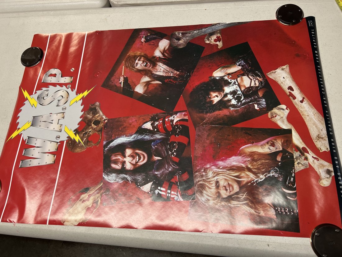 Wasp Capitol Records Album Promo Poster: Poster may show minimal damages such as cornerwear, edgewear as shown in photos. Posters may also show crease marks due to prior forms of storage. Measurements: 36” x 24”