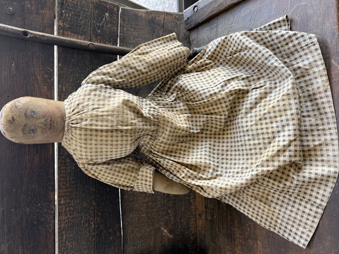 Antique 1800's Folk Art Cloth Doll Hand Painted Oil Cloth Face, Feet & Hands (1 of 11)