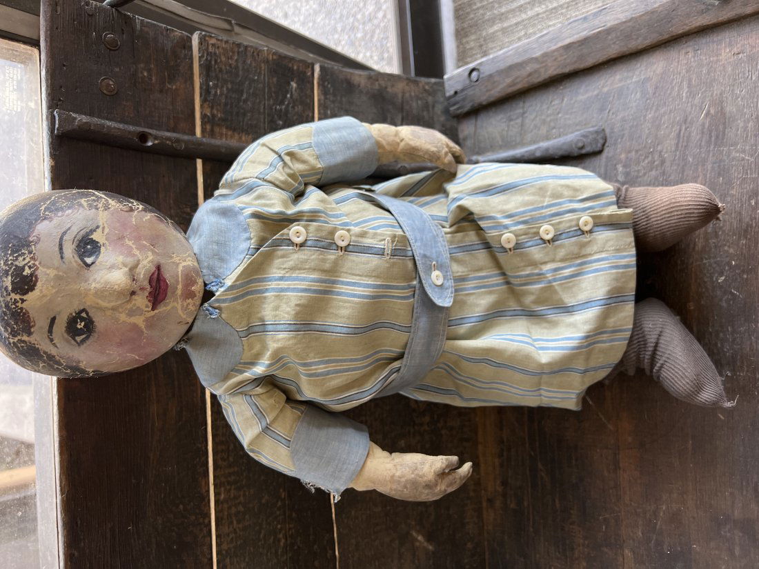 Antique Folk Art Cloth Boy Doll Hand Painted Oil Face (1 of 16)