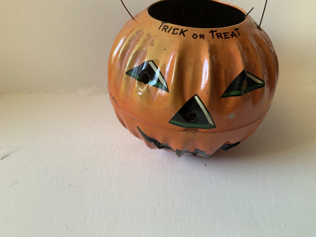 Antique tin litho Halloween toy candy bucket jack o lantern (1 of 6)