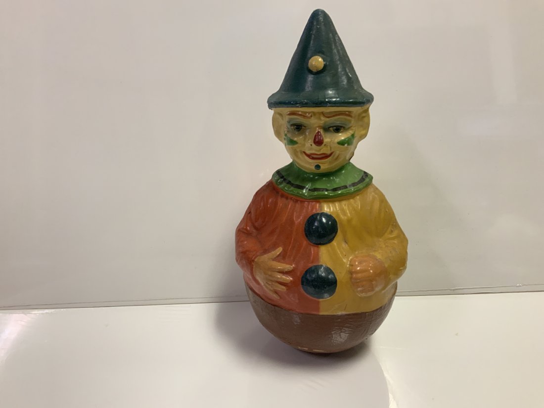 Antique paper mache rolly Polly wobble clown toy c1900 (1 of 6)