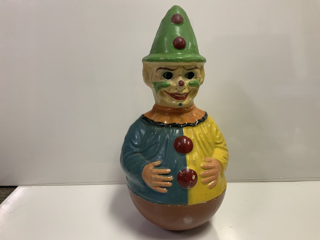 Antique paper mache  rolly Polly wobble musical clown toy c1900 (1 of 7)