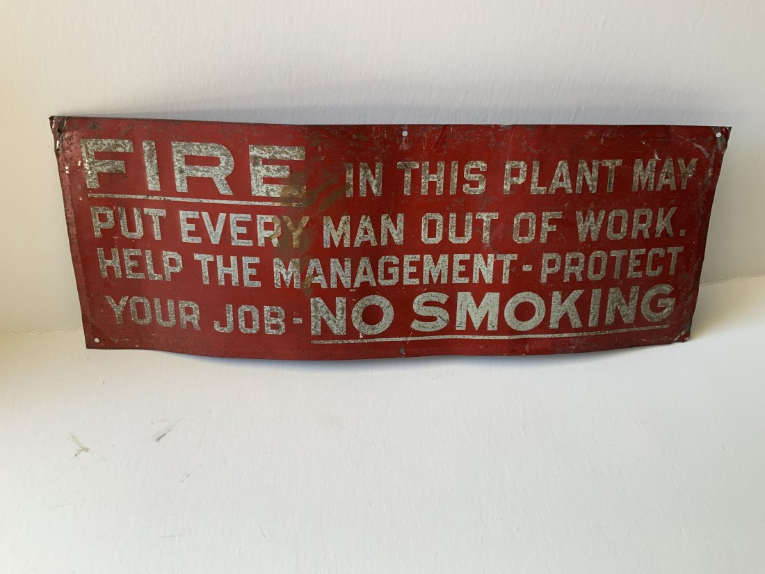 Original embossed tin tracker no smoking tin not porcelain fire sign (1 of 5)