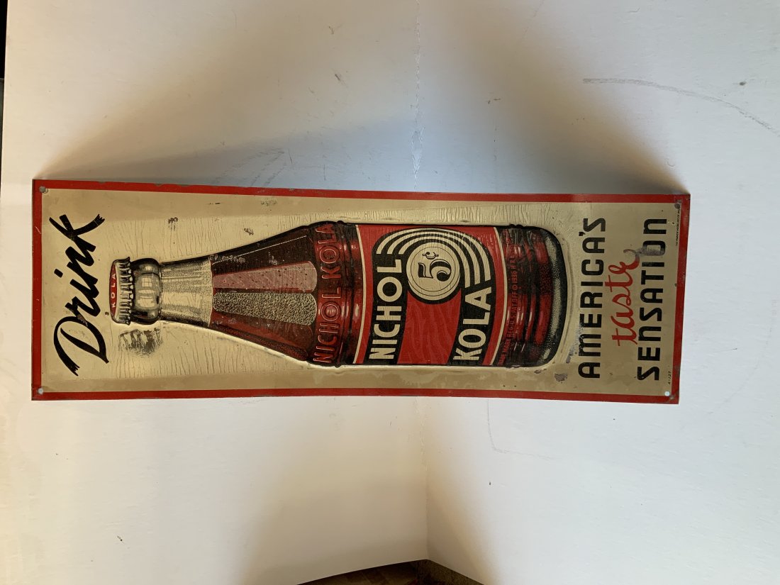 Antique Nichol Kola 5 cents tin tacker sign (1 of 5)
