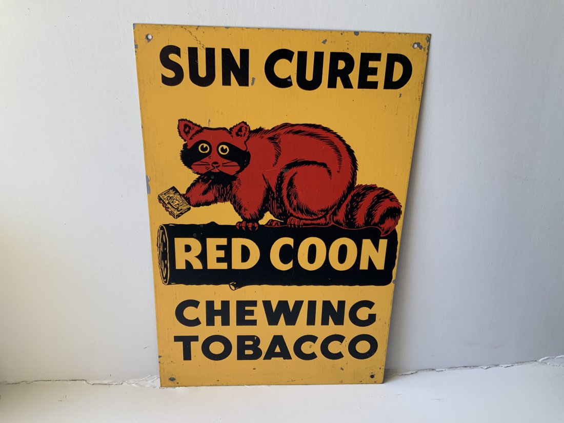 Sun Cured Red Coon Chewing Tobacco tin not porcelain sign