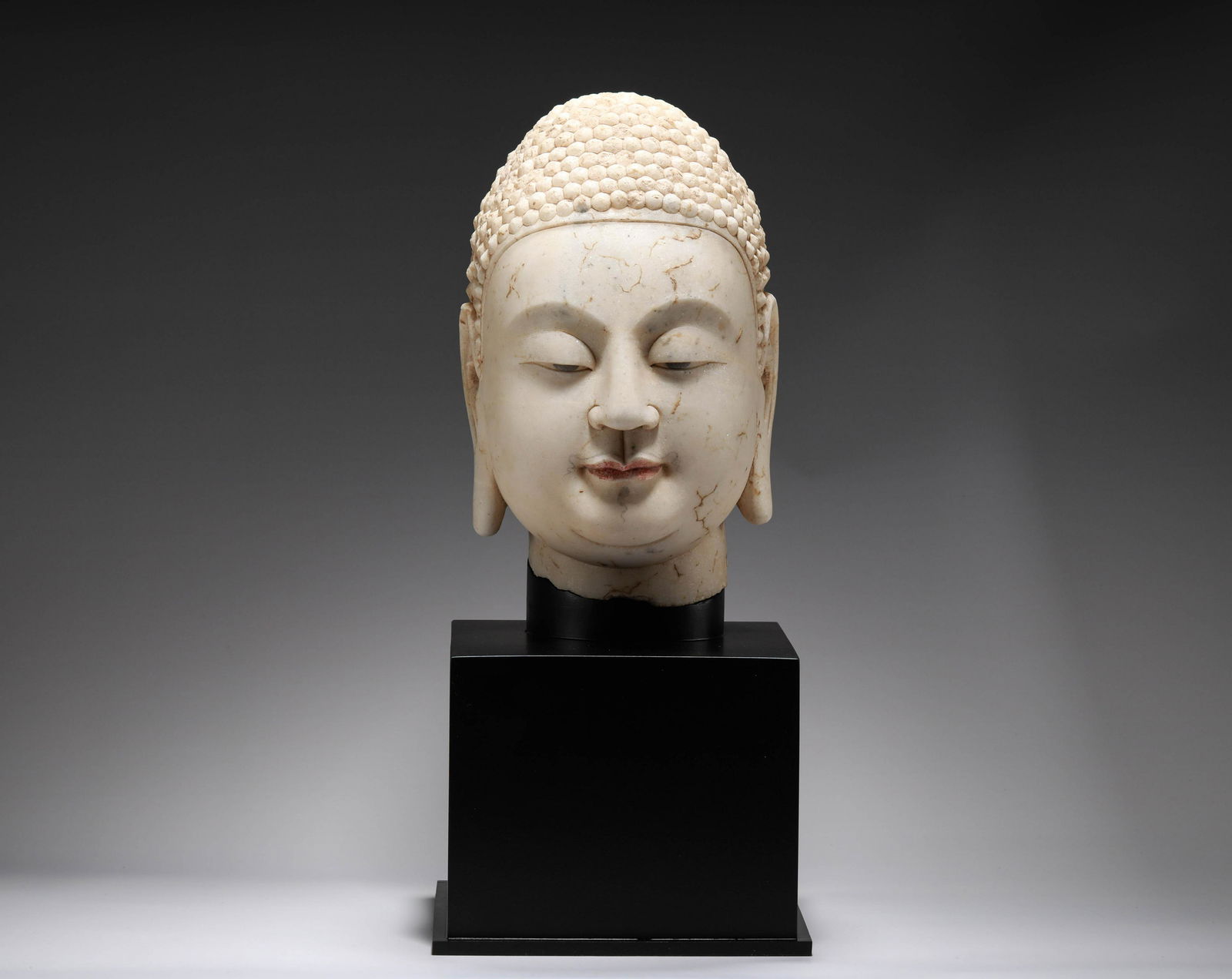 White marble Buddha head of Northern Wei Dynasty (1 of 5)